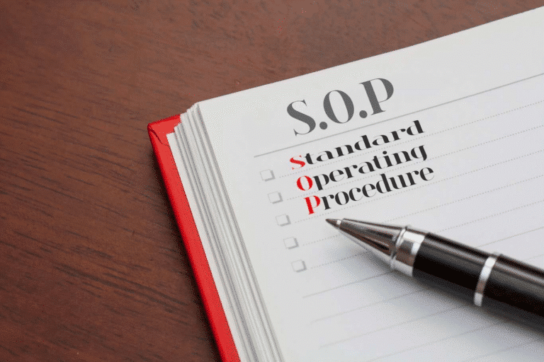 Standard operating procedure manual shown.