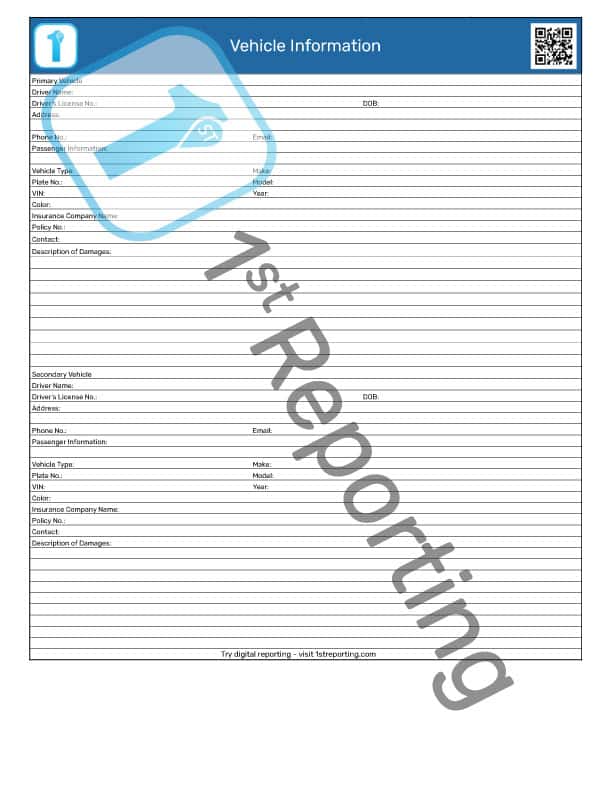 The Vehicle Accident Report (page 2, watermarked) by 1stReporting.com