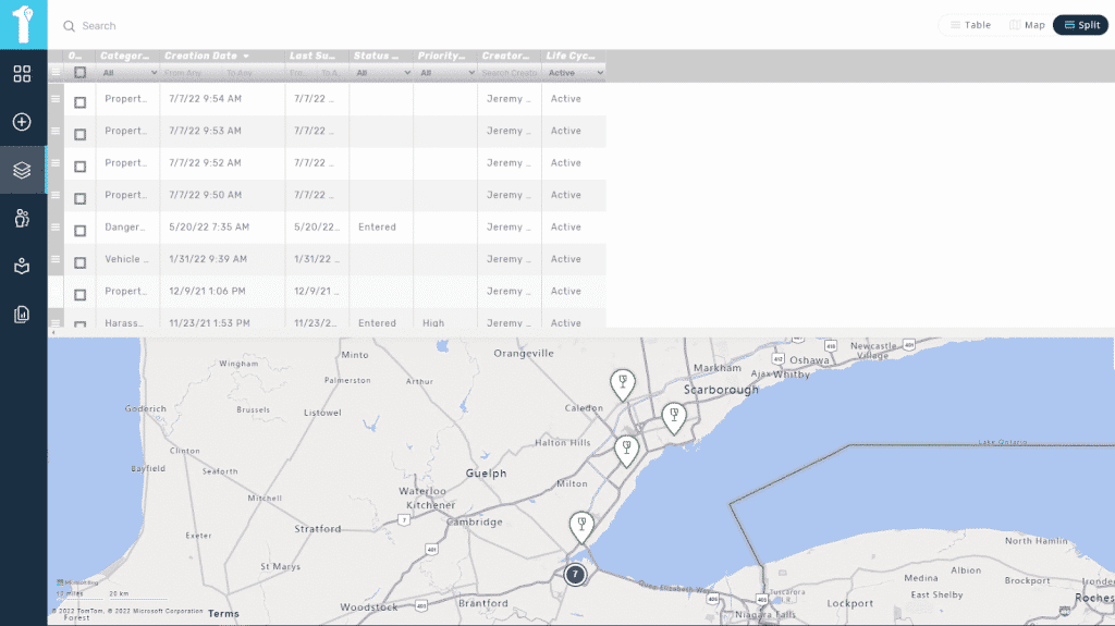 The document manager lets you use map view to track report locations on the 1st Reporting App.