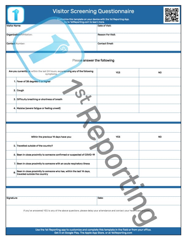 Visitor Screening Questionnaire (watermarked) by 1stReporting.com