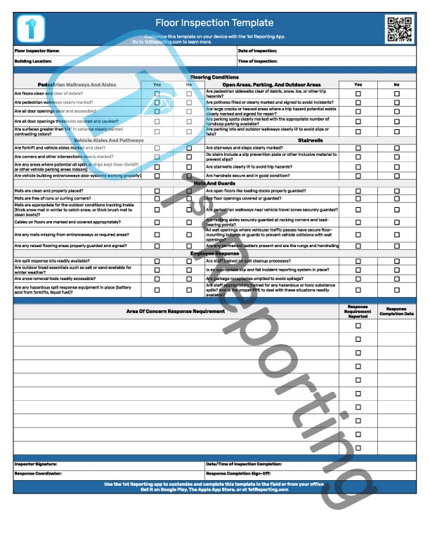 Workplace Floor Inspection Template by 1stReporting.com (watermarked).