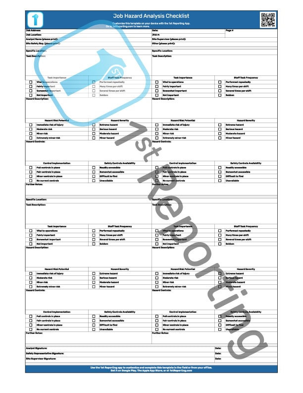 Job Hazard Analysis Checklist by 1stReporting.com.