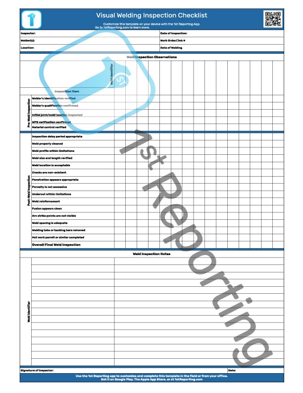 Welding Inspection Checklist (watermarked) by 1stReporting.com.
