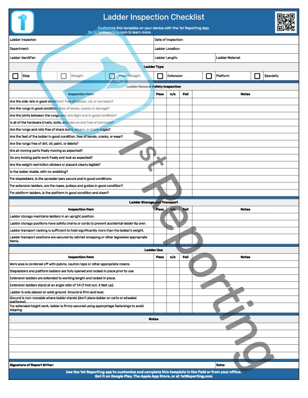 Ladder Inspection Checklist (watermarked) by 1stReporting.com.