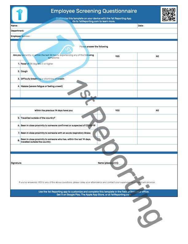 Employee screening or visitor screening log