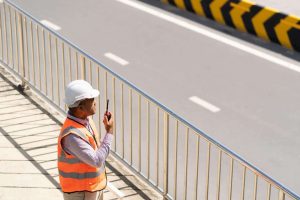 A Traffic Control Inspection Form used by safety managers like this one in the photo. Find out more at 1stReporting.com.