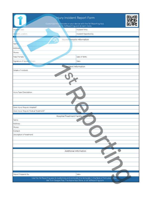 Injury Report Template For 3rd Party Injury Incidents by 1stReporting.com (watermarked).