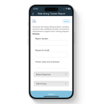Mobile view of the Ride-Along Trainer Report in the 1st Reporting app, featuring fields for audit reason, trainer notes, and driving evaluation sections such as before departure and safe driving. Designed for transportation companies and fleet managers to document ride-along training sessions, evaluate driver performance, and improve safety programs through digital reporting.