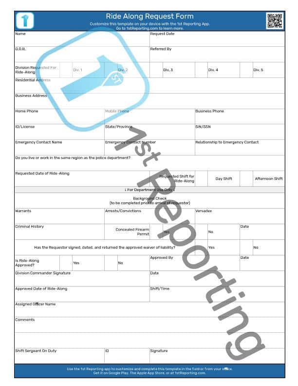 The Ride Along Request Form (watermarked) by 1stReporting.com.