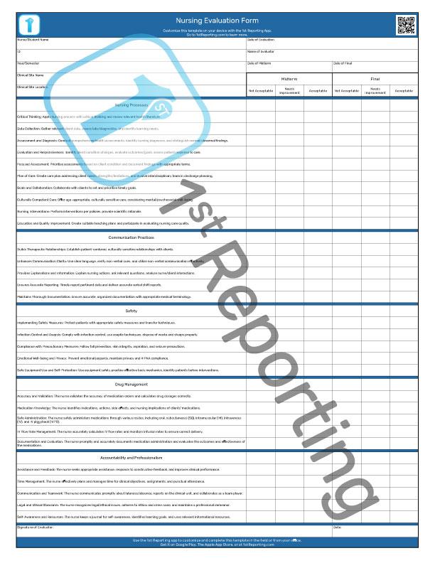 Nursing evaluation form