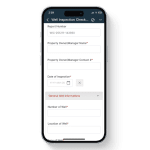 Mobile view of the Well Inspection Checklist in the 1st Reporting app, showing fields for property owner information, contact details, inspection date, number of wells, and well location. Ideal for environmental teams, utilities, and property managers to document well conditions, ensure regulatory compliance, and streamline field inspections through digital reporting.