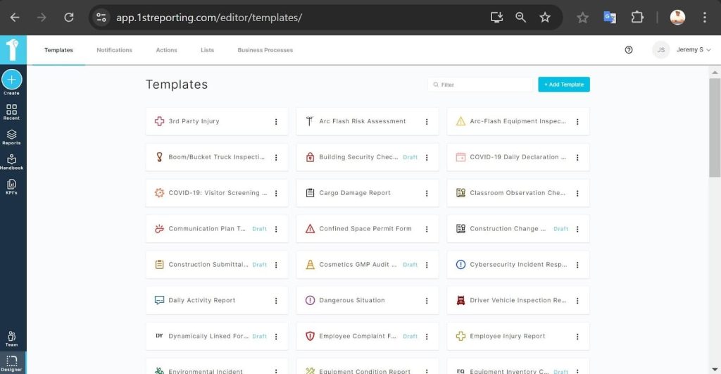 A screenshot of the 1st Reporting app's template screen showing the newly drafted construction change order form. Learn more about mobile change order forms at 1stReporting.com.