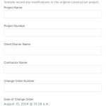 A screenshot showing the construction change order form inside the 1st Reporting app. Learn more about mobile change order form management at 1stReporting.com.