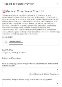 A compliance audit checklist screenshot. Learn more about compliance audits at 1stReporting.com.