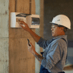 A building maintenance engineer checks the building controls against the notes in the 1st Reporting application. Learn how you can use Building Automation Systems (BAS) with mobile reporting tools for a unified building management solution.