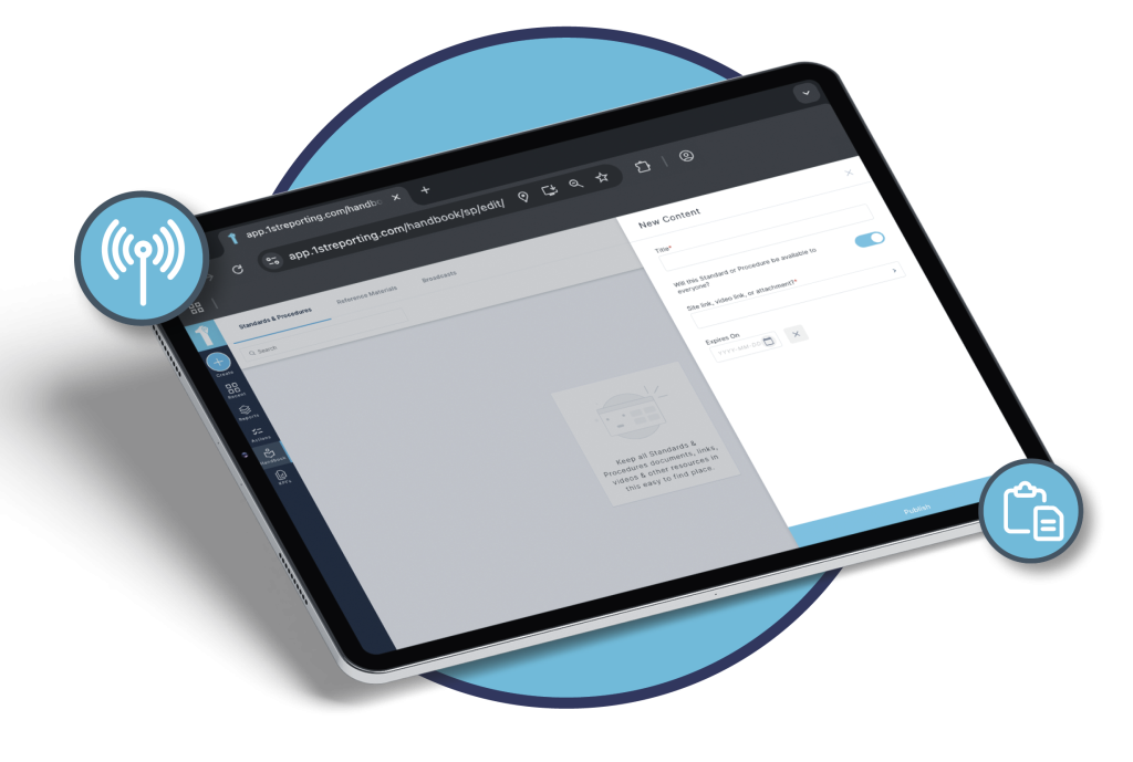 The digital handbook and other features of the 1st Reporting app are available while offline, as shown by this image. Learn more about our always accessible field manual and reporting app at 1stReporting.com.