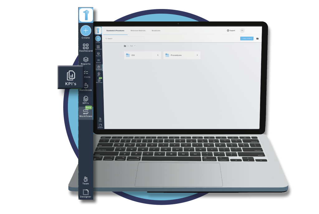 A mobile laptop using the 1st Reporting app makes field leaders job easier, as is represented. Learn more about the 1st Reporting app at 1stReporting.com.