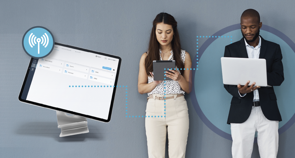 Members of a workforce using a staffing app to report attendance and shift logs. Learn more about employee accountability software at 1stReporting.com.