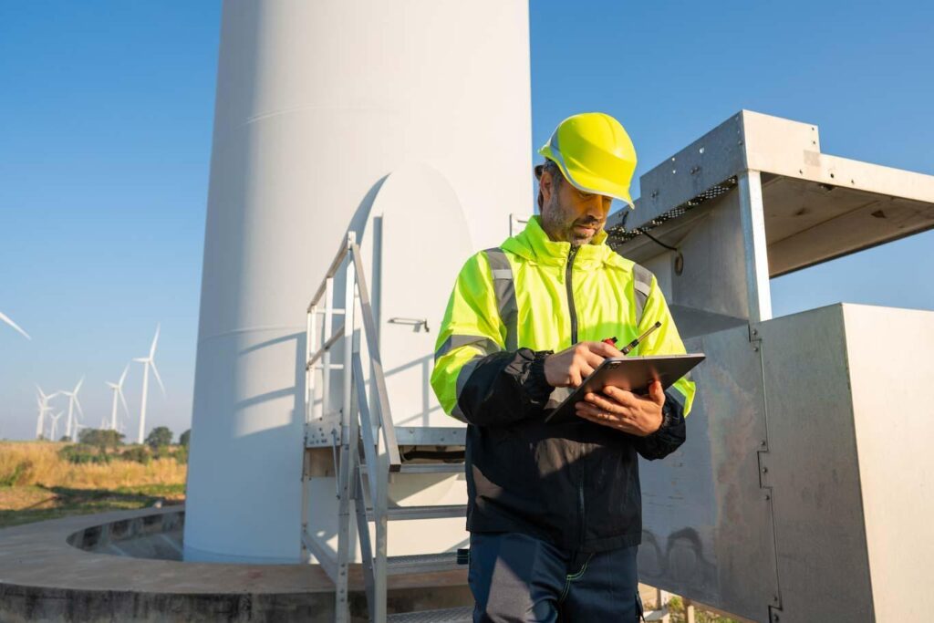 An engineer uses a tablet to document what NECA and IBEW regulations require.