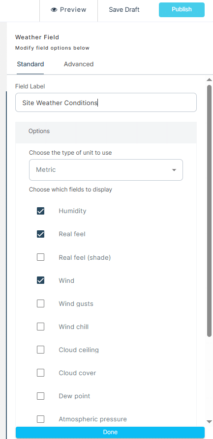The 1st Reporting app form customizer storm and weather widget.