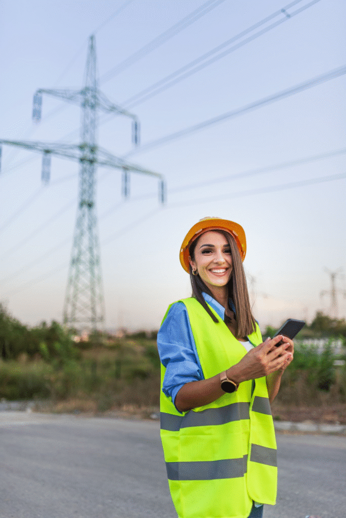 A engineer using offline utility reporting software like 1st Reporting.