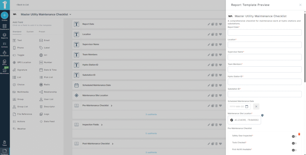 Master Utility Maintenance Checklist in the 1st Reporting app