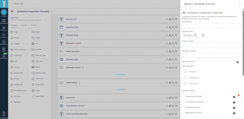 Substation Inspection Checklist in the 1st Reporting app